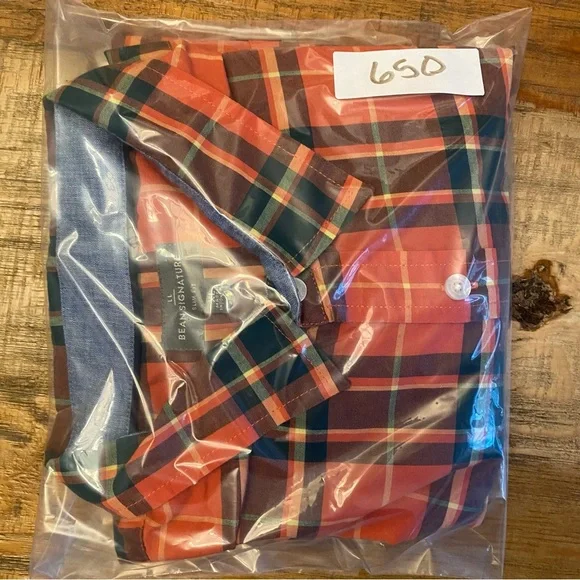 L.L. Bean Signature Slim Fit XL Button Down Orange Plaid - Picture 11 of 11